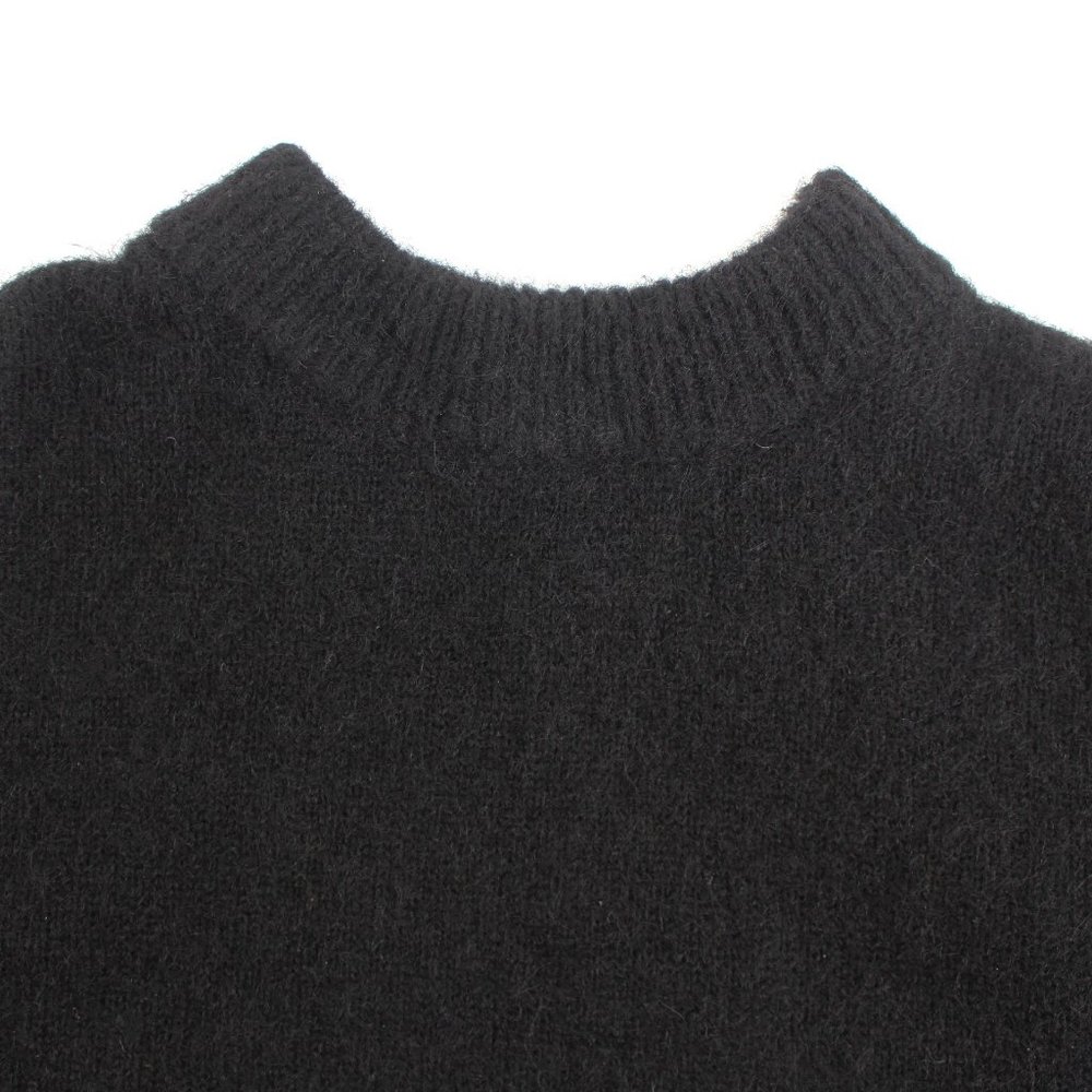 Black Mohair Sweater Puffy Sleeves Boxy Oversized Fluffy Knit Tall Ribbed Cuffs - Picture 6 of 14